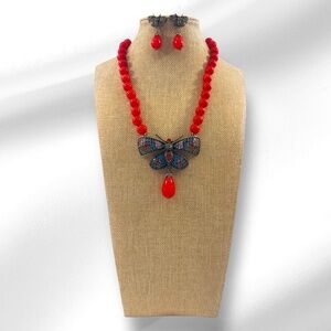 Heidi Daus Butterfly Necklace and Pierced Earring Set (Signed)